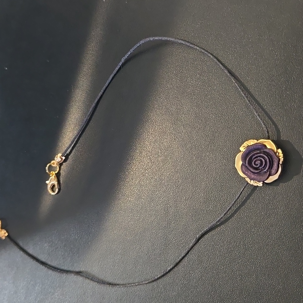 "Midnight Rose" Handmade Necklace Choker Upcycles Repurposed 14"